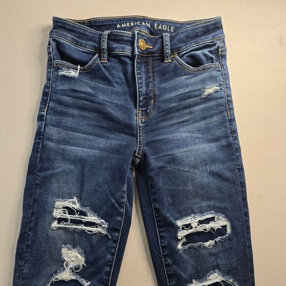 American Eagle Jegging Women's 0 Short Blue Next Level Stretch Distressed - Picture 12 of 16